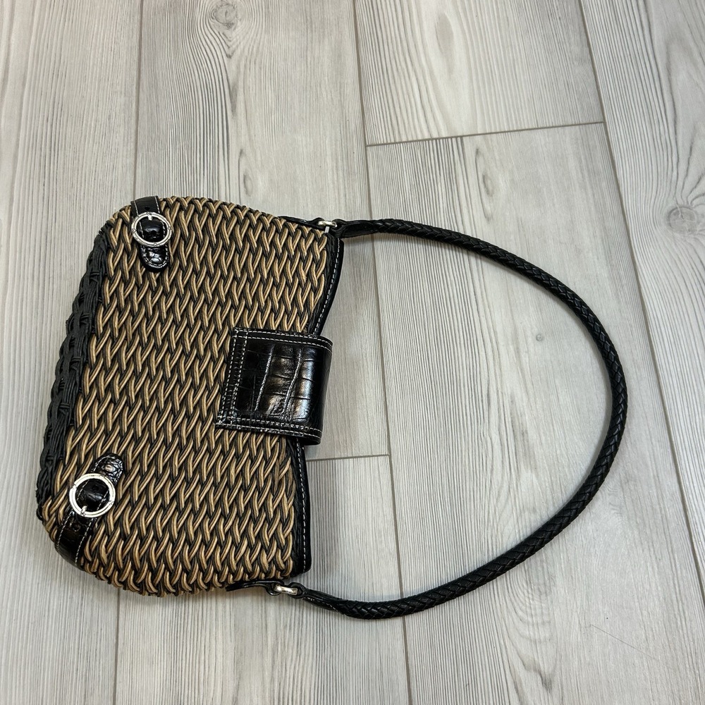 BRIGHTON Woven CORD Shoulder Bag with Leather Strap Closure Floral Fabric Lining - Picture 5 of 14